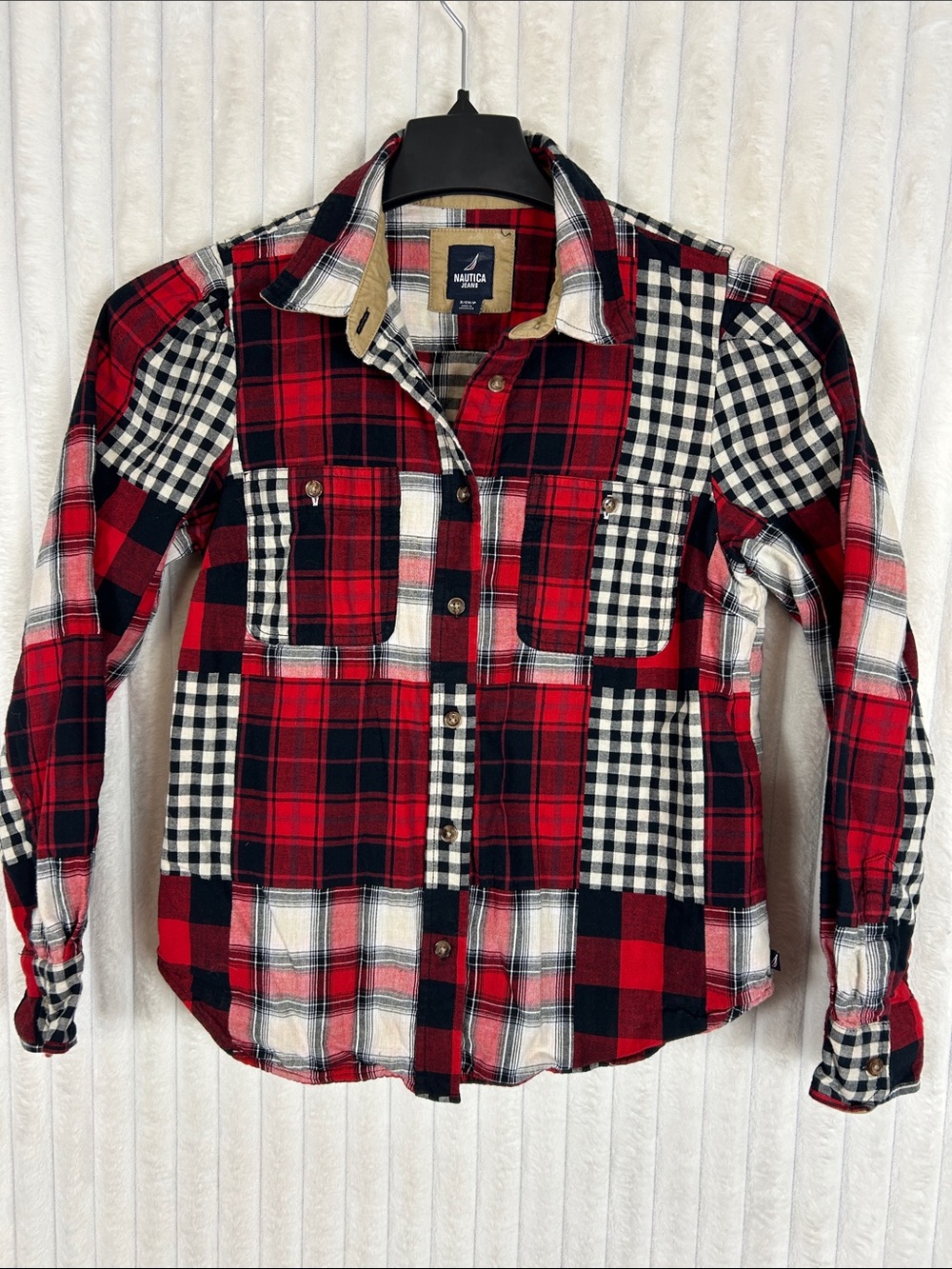 Nautica Women's Percy Patchwork Long-Sleeve Button-Up Shirt size small